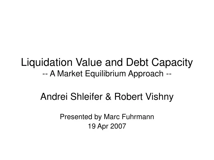 liquidation value and debt capacity a market equilibrium approach