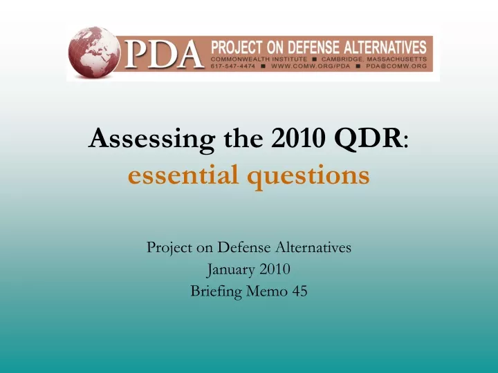 assessing the 2010 qdr essential questions