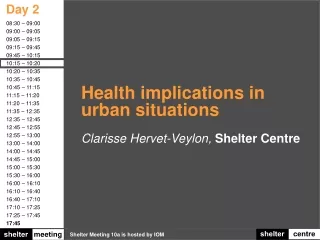 Health implications in urban situations Clarisse Hervet-Veylon,  Shelter Centre