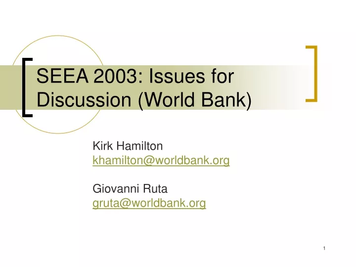 seea 2003 issues for discussion world bank