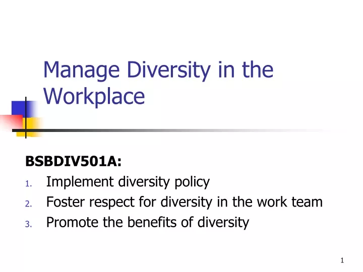 manage diversity in the workplace