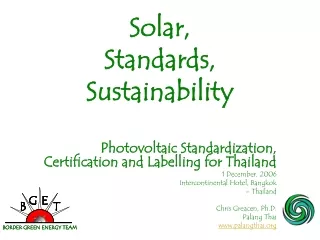 Solar, Standards, Sustainability