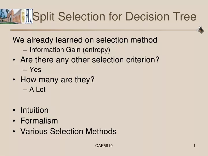 split selection for decision tree