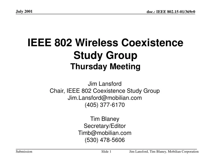ieee 802 wireless coexistence study group thursday meeting