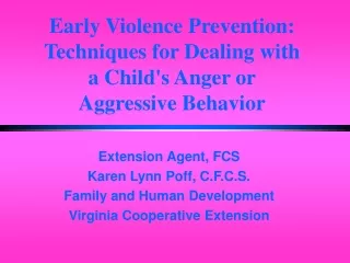 Early Violence Prevention: Techniques for Dealing with a Child's Anger or Aggressive Behavior