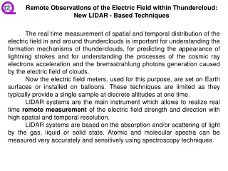 Remote Observations of the Electric Field within Thundercloud: New LIDAR - Based Techniques