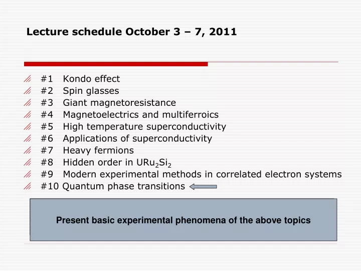 lecture schedule october 3 7 2011