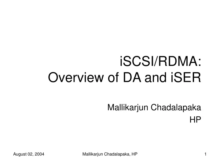 iscsi rdma overview of da and iser