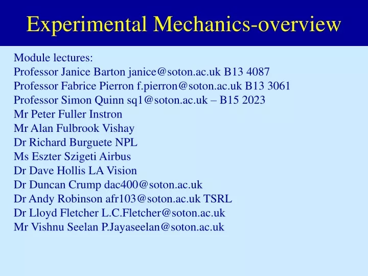 experimental mechanics overview