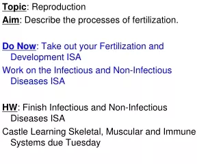 Topic : Reproduction Aim : Describe the processes of fertilization.