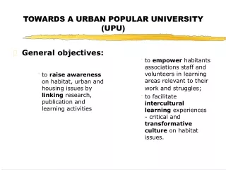TOWARDS A URBAN POPULAR UNIVERSITY (UPU)