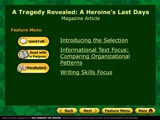 A Tragedy  Revealed : A  Heroine’s  Last Days Magazine Article