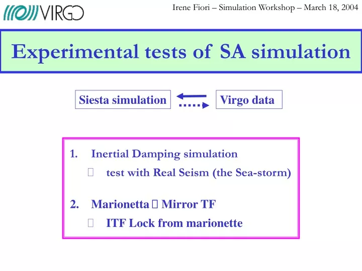 experimental tests of sa simulation