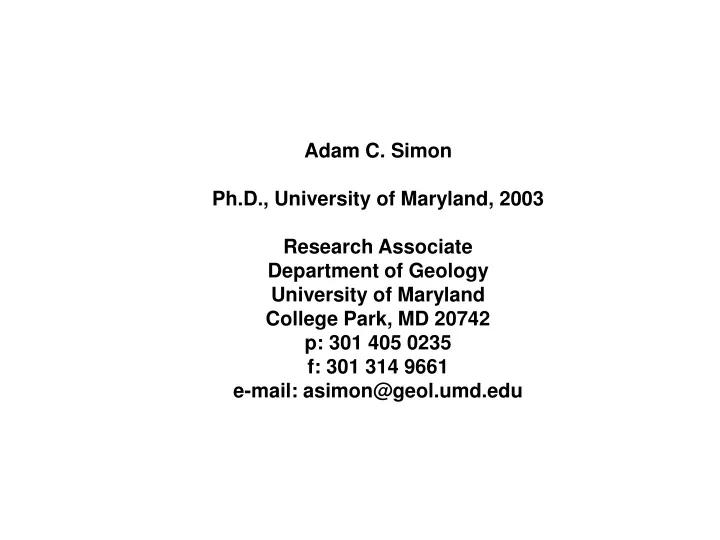 adam c simon ph d university of maryland 2003