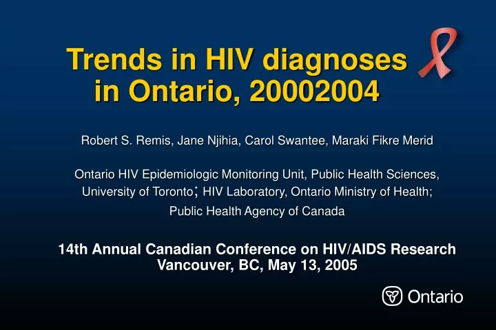 trends in hiv diagnoses in ontario 2000 2004