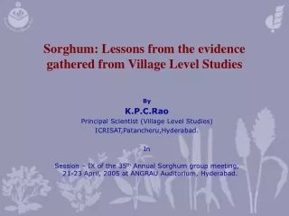Sorghum: Lessons from the evidence gathered from Village Level Studies
