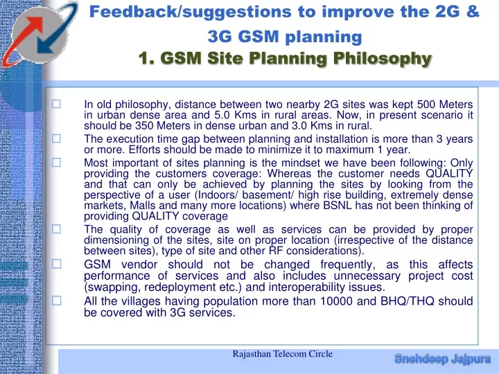 feedback suggestions to improve the 2g 3g gsm planning 1 gsm site planning philosophy