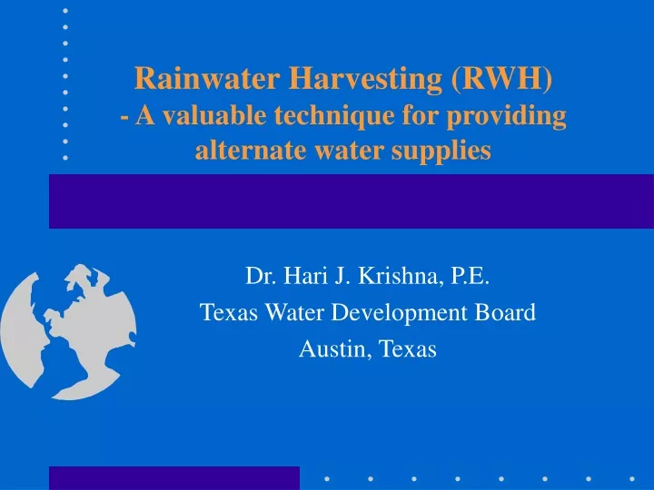 rainwater harvesting rwh a valuable technique for providing alternate water supplies
