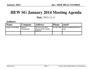 HEW SG January 2014 Meeting Agenda