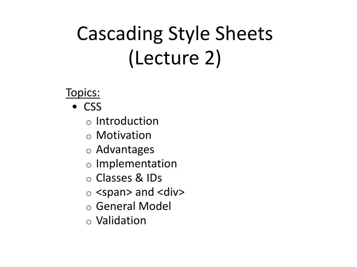 cascading style sheets lecture 2