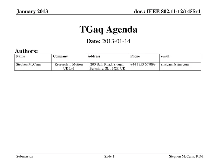 tgaq agenda