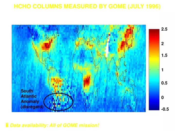 hcho columns measured by gome july 1996