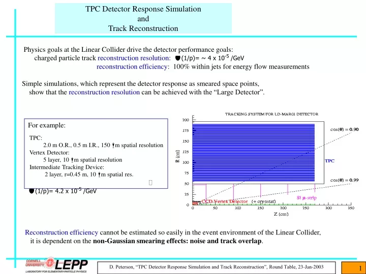 tpc detector response simulation and track reconstruction