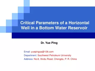 Critical Parameters of a Horizontal Well in a Bottom Water Reservoir