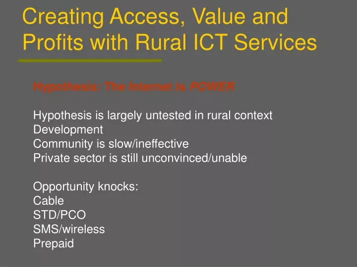 creating access value and profits with rural ict services