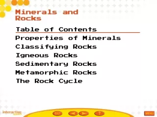 Table of Contents Properties of Minerals Classifying Rocks Igneous Rocks Sedimentary Rocks