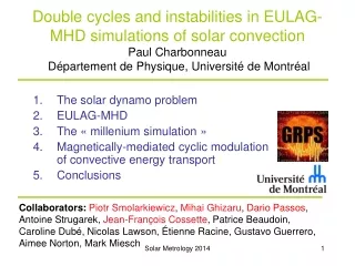 The solar dynamo problem EULAG-MHD  The « millenium simulation »