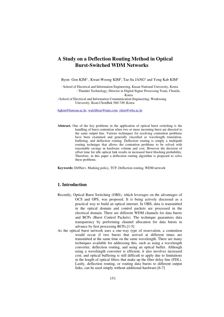 a study on a deflection routing method in optical