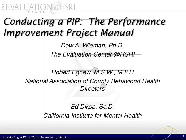 conducting a pip the performance improvement project manual