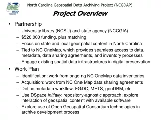 North Carolina Geospatial Data Archiving Project (NCGDAP) Project Overview