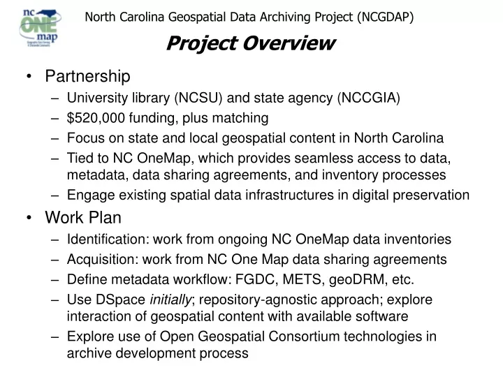 north carolina geospatial data archiving project ncgdap project overview