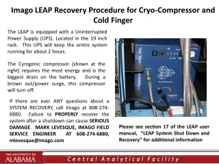 Imago LEAP Recovery Procedure for Cryo-Compressor and Cold Finger