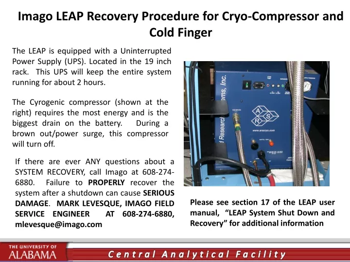 imago leap recovery procedure for cryo compressor
