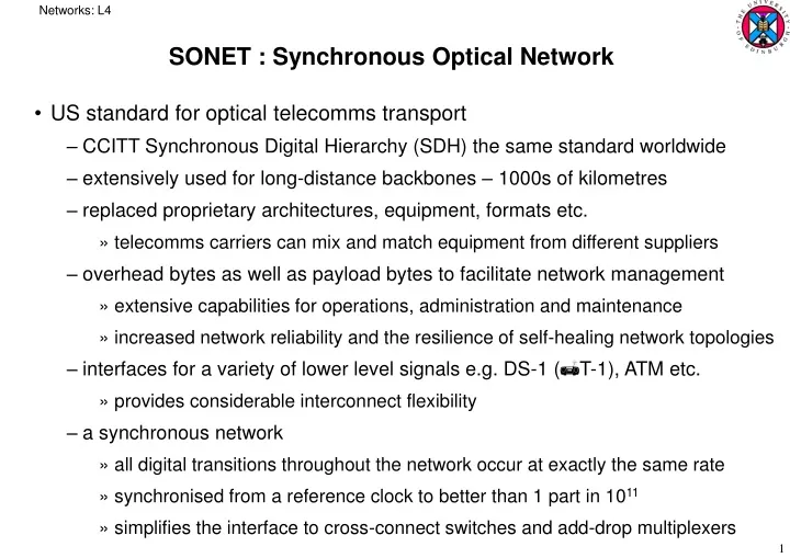 sonet synchronous optical network