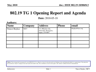 802.19 TG 1 Opening Report and Agenda