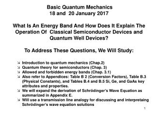 Introduction to quantum mechanics (Chap.2) Quantum theory for semiconductors (Chap. 3)