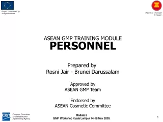 ASEAN GMP TRAINING MODULE PERSONNEL