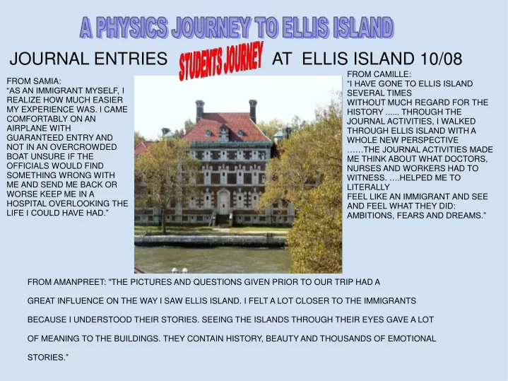 journal entries at ellis island 10 08