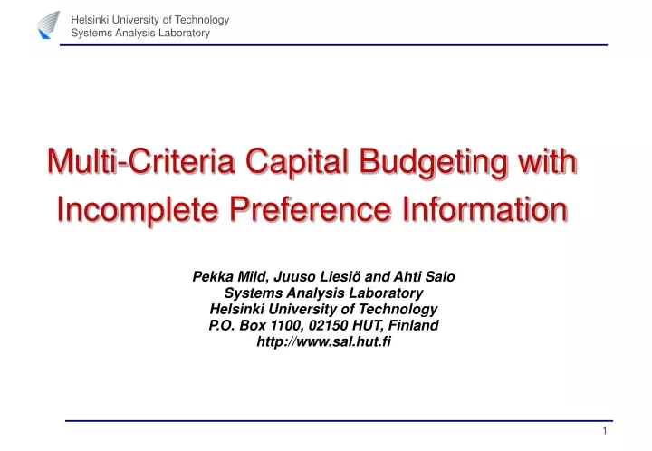 multi criteria capital budgeting with incomplete preference information