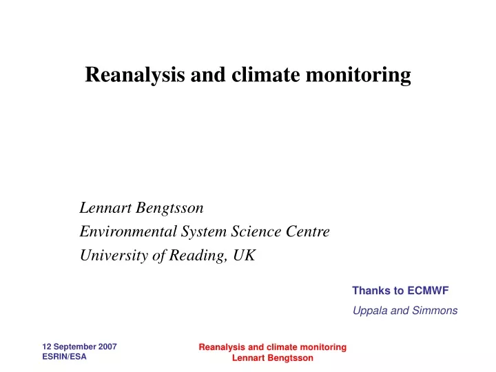 reanalysis and climate monitoring