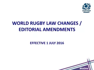 WORLD RUGBY LAW CHANGES / EDITORIAL AMENDMENTS  EFFECTIVE 1 JULY 2016