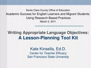 Santa Clara County Office of Education Academic Success for English Learners and Migrant Students: