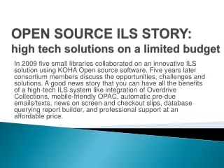 OPEN SOURCE ILS STORY:  high  t ech solutions on a limited budget