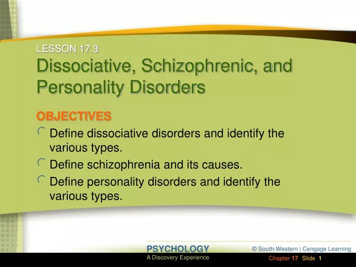 lesson 17 3 dissociative schizophrenic and personality disorders