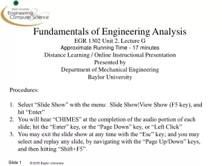 Fundamentals of Engineering Analysis EGR 1302 Unit 2, Lecture G