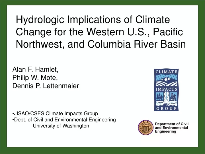 hydrologic implications of climate change